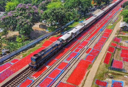 রেললাইনের ধারে ‘লালগালিচা’, দেখুন ছবিতে